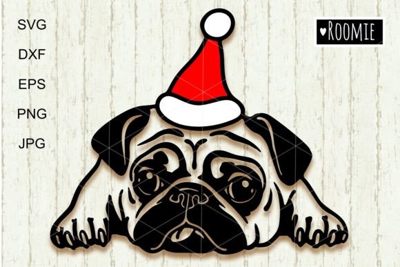 Christmas Pug Dog with Santa Hat SVG