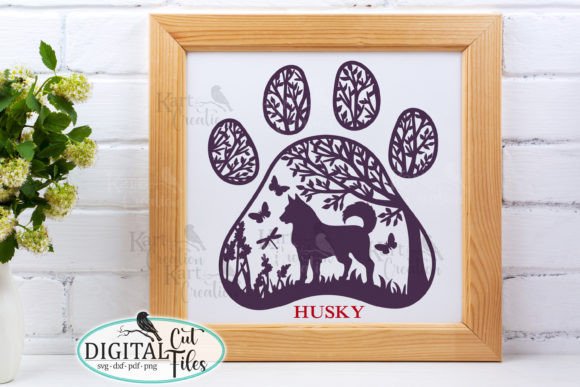 Husky Dog Paw Round Sign SVG DXF PDF Cut