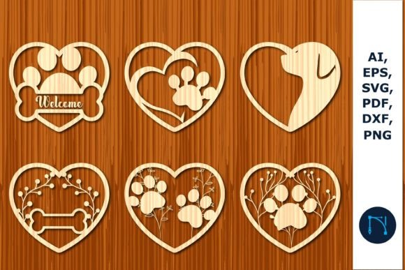 Laser Cut Dog Paw with Heart SVG Bundle