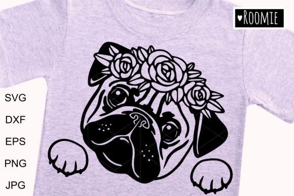 Pug Dog with Flower Crown Svg