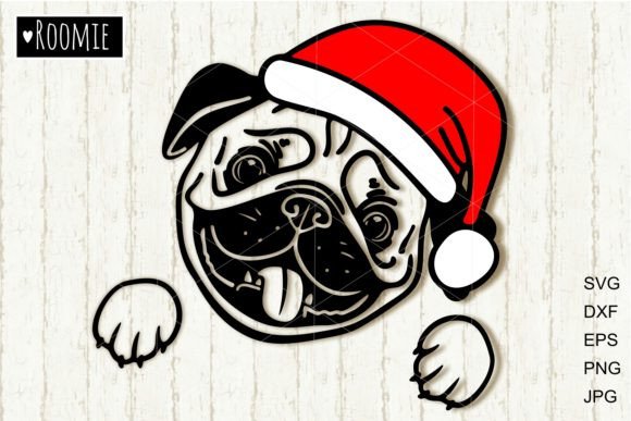 Pug in Santa Hat Svg File